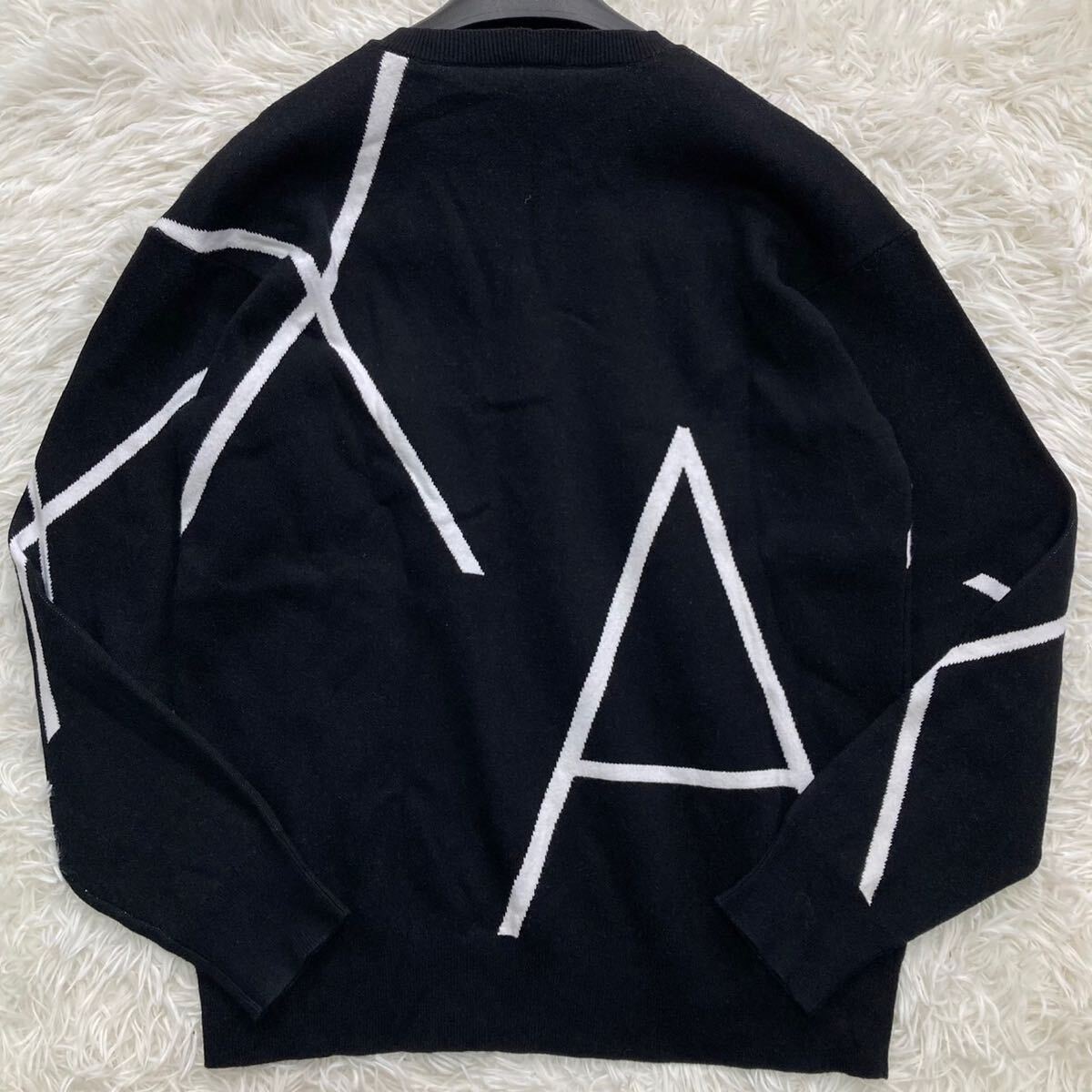  ultimate beautiful goods L rank ARMANI EXCHANGE Armani Exchange knitted sweater cotton * Logo total pattern black black white white men's 