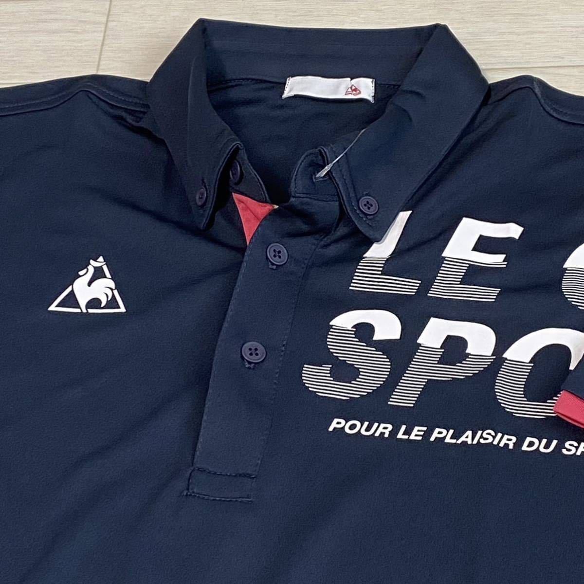 新品★ルコック LE COQ SPORTIF グラフィックロゴデザイン 吸汗速乾 半袖ボタンダウンシャツ★ネイビー★サイズL★送料185円の画像1