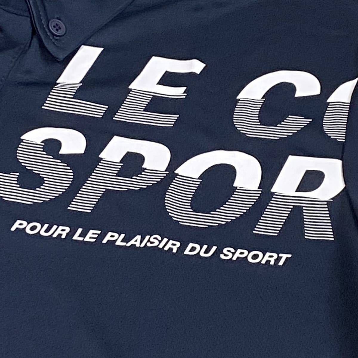 新品★ルコック LE COQ SPORTIF グラフィックロゴデザイン 吸汗速乾 半袖ボタンダウンシャツ★ネイビー★サイズL★送料185円の画像3