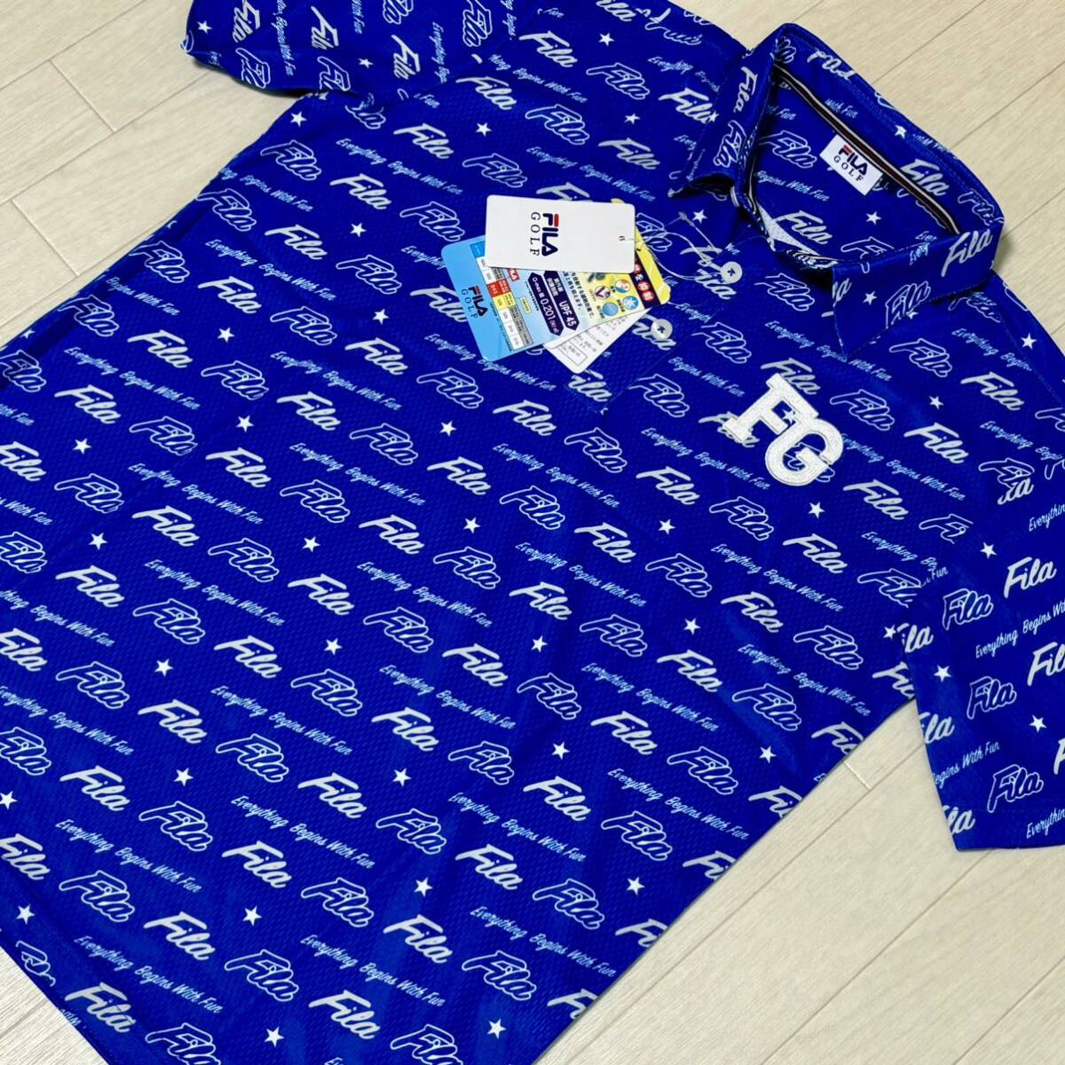  новый товар * filler Golf FILA GOLF POP Logo принт . пот скорость . контакт охлаждающий рубашка-поло с коротким рукавом * голубой * размер L* стоимость доставки 185 иен 