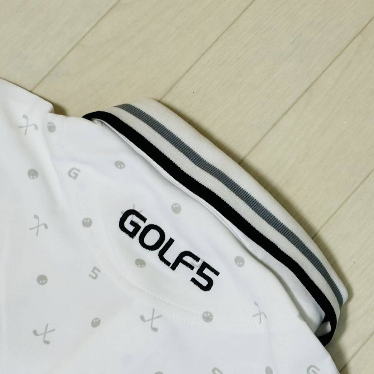 新品★ティゴラ ゴルフ TIGORA GOLF GOLF5コラボ 飛び柄 吸水速乾 半袖ポロシャツ/ホワイト/サイズM/送料185円_画像5