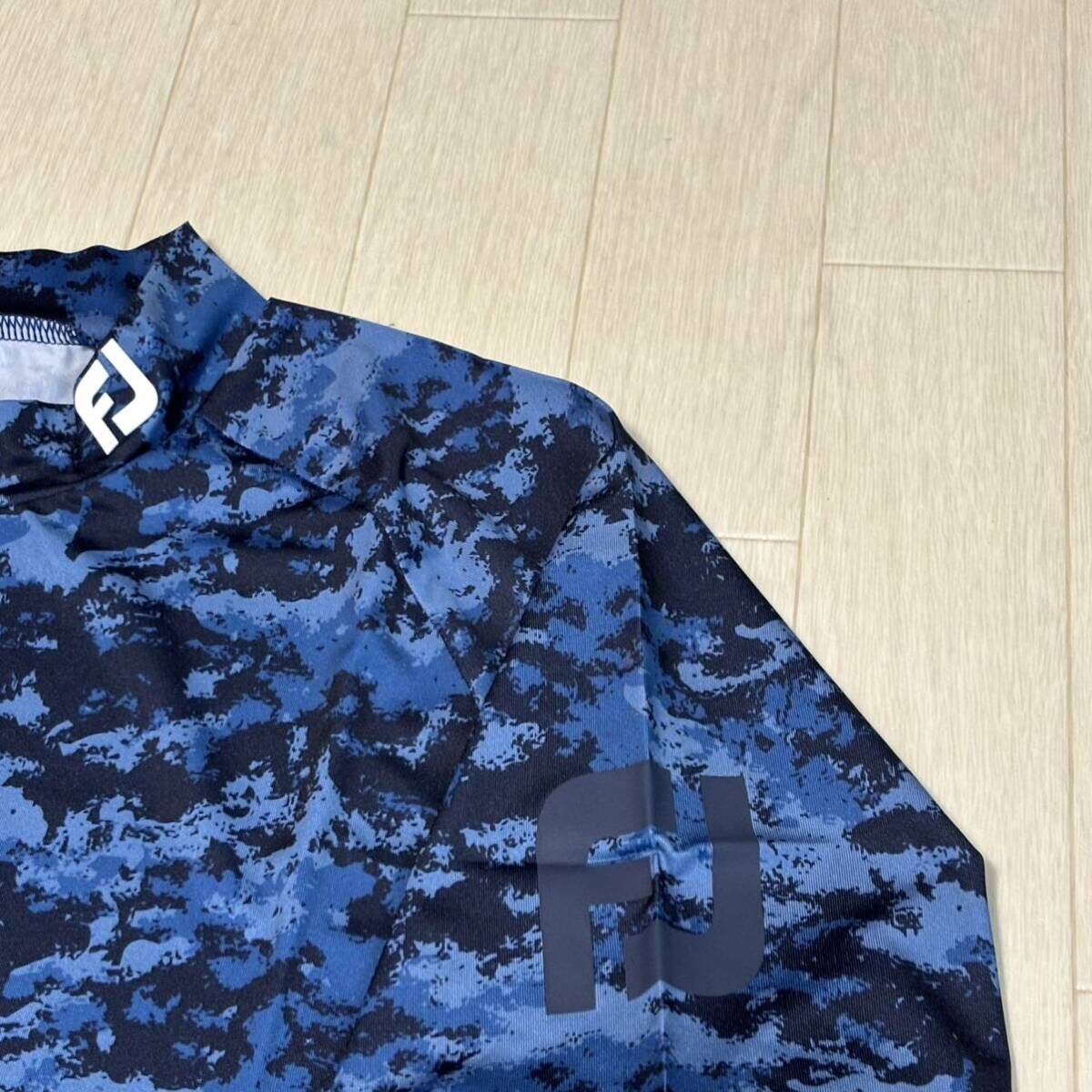 新品◆FootJoy フットジョイ 右肩ロゴプリント×カモ柄 吸汗速乾 4Wayストレッチ 半袖モックネックシャツ/ネイビー/サイズXL/送料185円_画像3