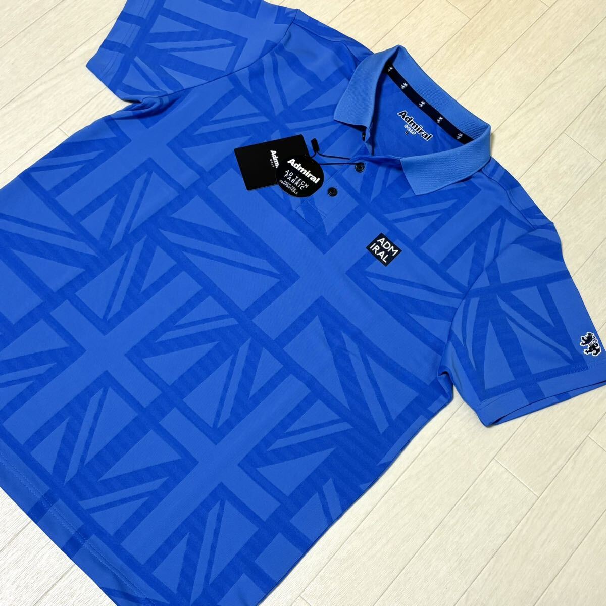 新品★アドミラル ゴルフ Admiral Golf ユニオンジャック柄 吸水速乾 半袖ポロシャツ★ブルー★サイズLL★送料185円の画像2