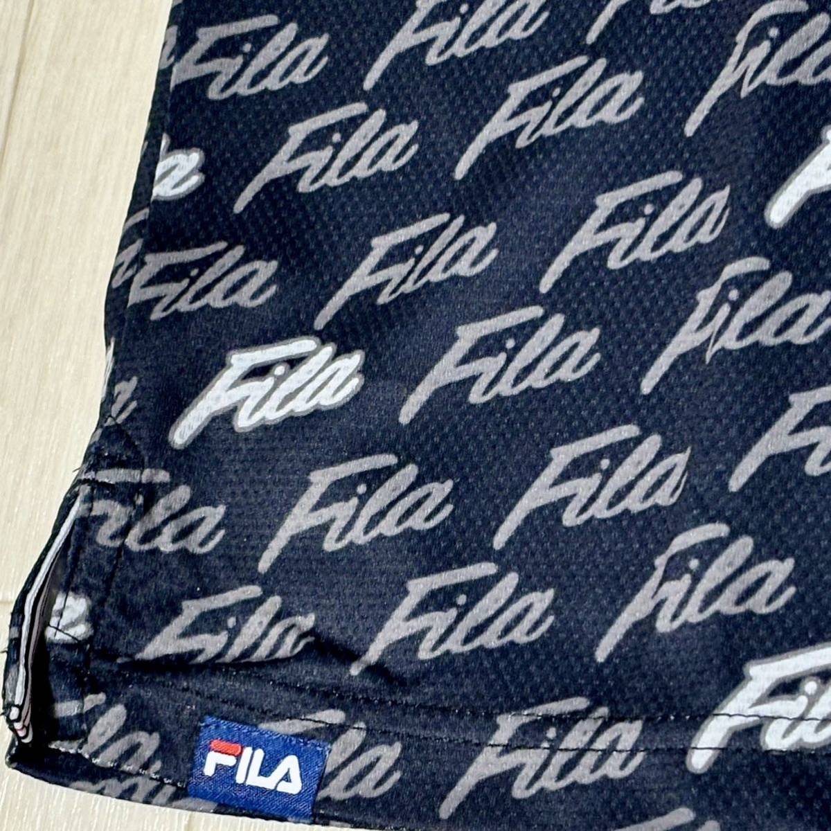 新品★フィラ ゴルフ FILA GOLF 総ロゴプリント 吸汗速乾 半袖ポロシャツ★ブラック★サイズL★送料185円_画像3