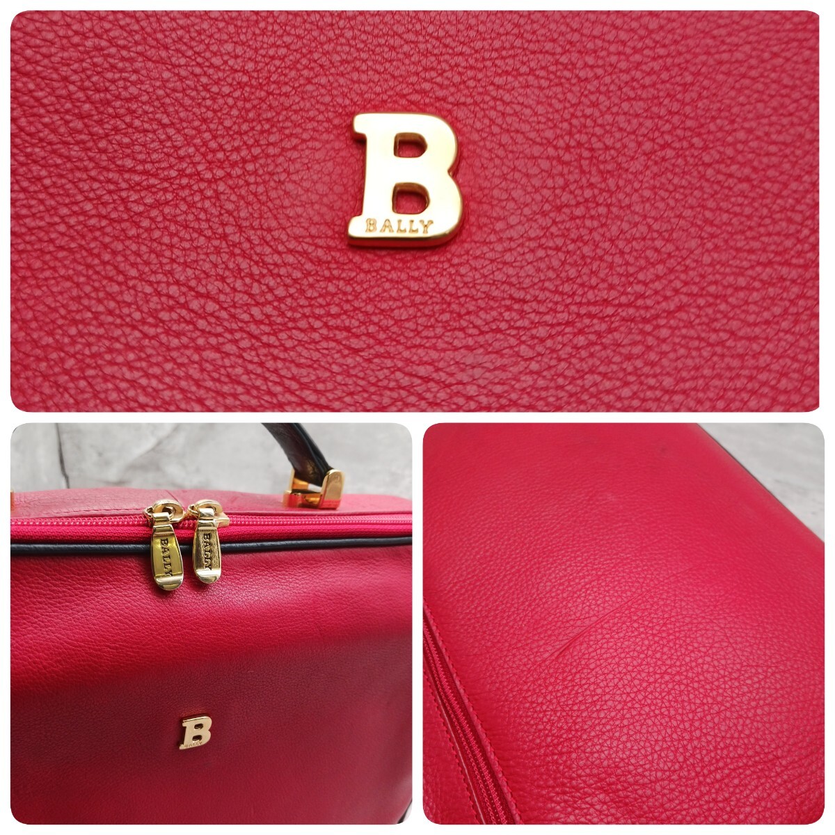 美品 BALLY バリー ブリーフケース ビジネスバッグ A4収納 ラウンドファスナー ラウンドジップロゴ金具 ゴールド金具 通勤 仕事 レッド 赤