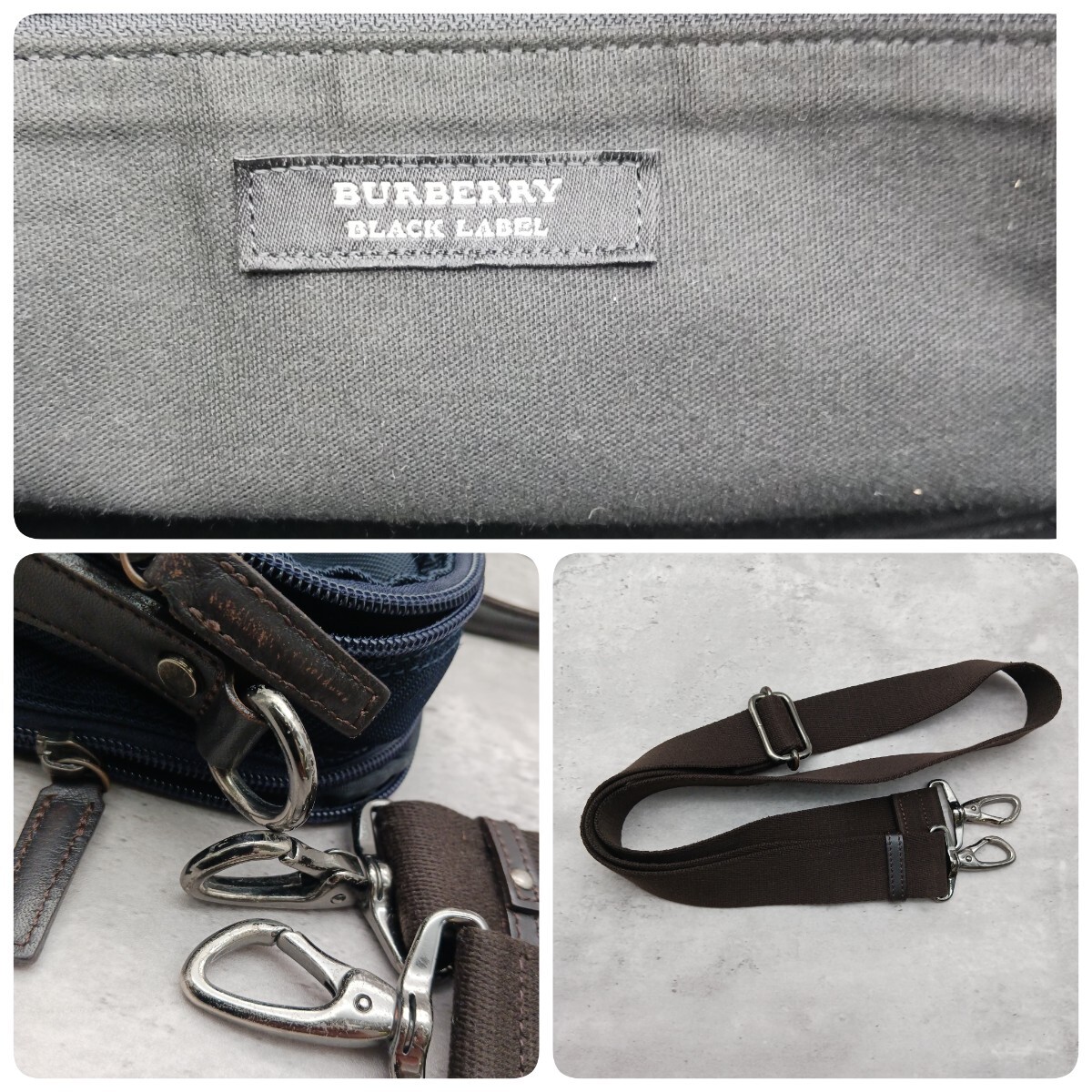 美品 Burberry バーバリーブラックレーベル ビジネスバッグ トートバッグ 肩掛け 斜め掛け クロスボディ 2way キャンバス レザー A4サイズ