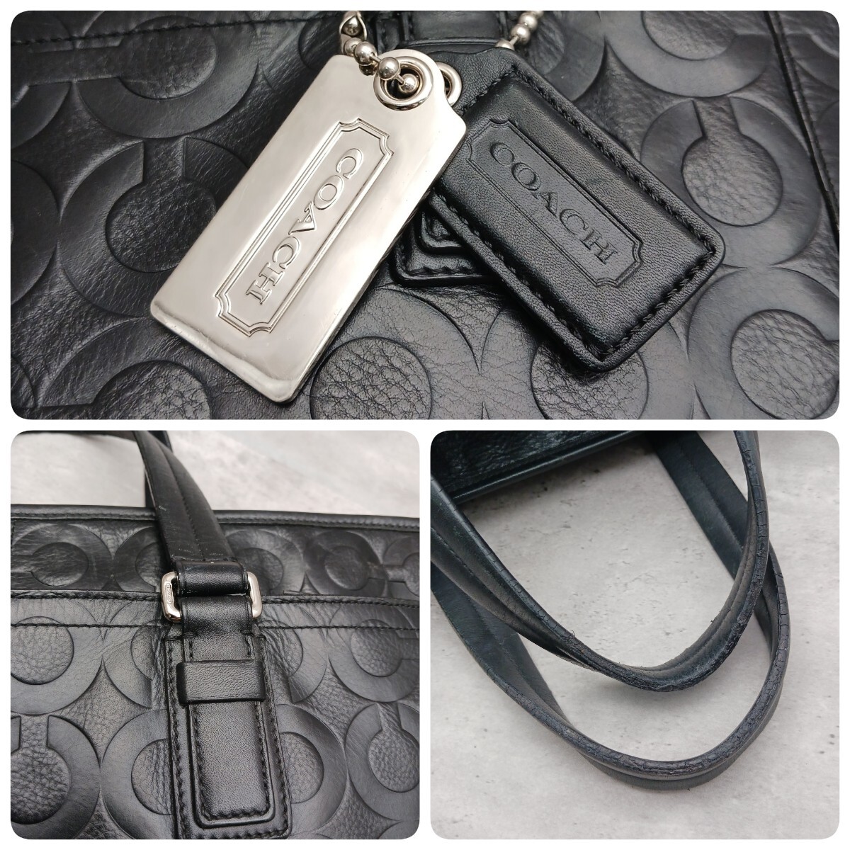 美品 COACH コーチ オプアート メンズ シグネチャーエンボス ビジネスバッグ ブリーフケース 70253 A4収納可能 PC収納可能 大容量 ブラック