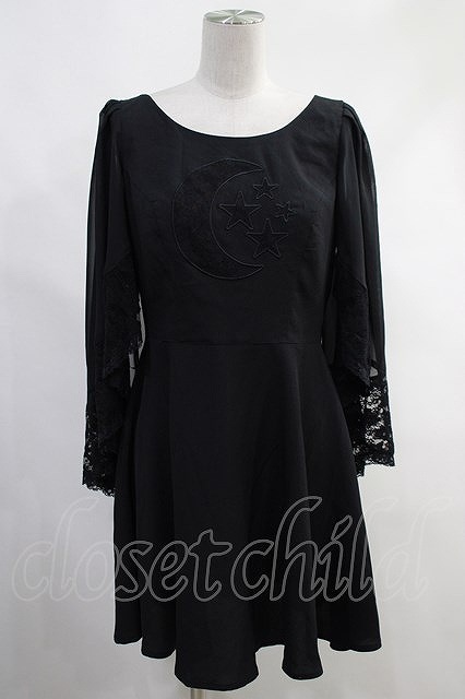Spin Doctor / BEWITCHED BLACK MOON & STARS SHEER LACE WING SLEEVES BLACK DRESS S ブラック H-24-04-01-1032-0-OP-KB-ZH_画像1