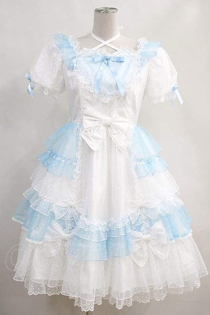 Angelic Pretty / topping Heart One-piece Free white / sax H-24-04-04-007-AP-OP-NS-ZH