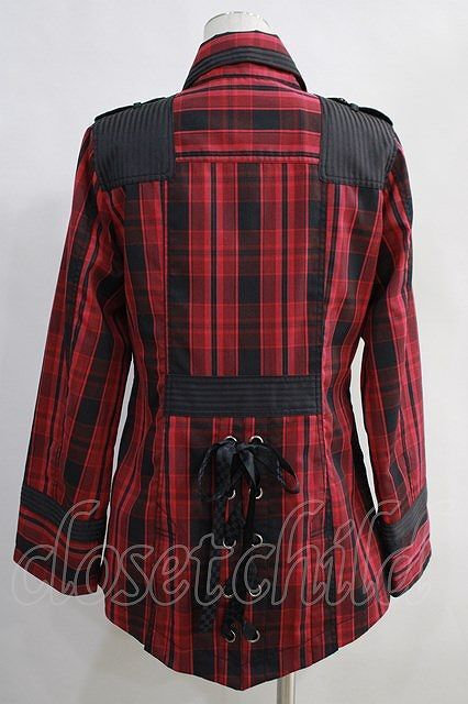 ALGONQUINS / check × stripe Napoleon jacket red × black H-24-04-08-032-AL-JA-KB-ZH
