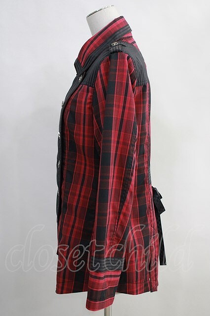 ALGONQUINS / check × stripe Napoleon jacket red × black H-24-04-08-032-AL-JA-KB-ZH