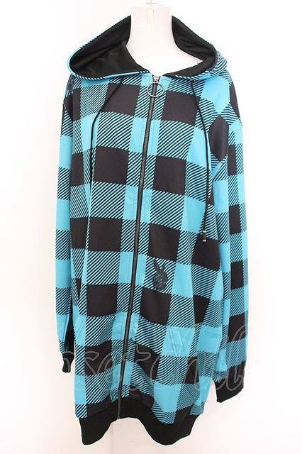 NieR Clothing / BACK RABBIT CHECKERED ロングパーカー【BLUE】 ブルー O-23-12-28-007-PU-TO-IG-OS_画像1