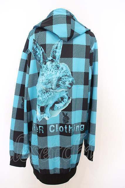 NieR Clothing / BACK RABBIT CHECKERED ロングパーカー【BLUE】 ブルー O-23-12-28-007-PU-TO-IG-OS_画像2