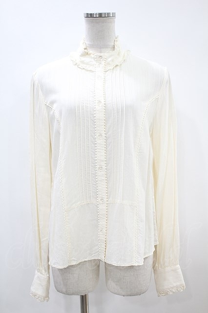 Emily Temple cute / pin tuck frill blouse ivory H-24-04-15-1032-ET-BL-KB-ZH