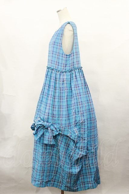 Jane Marple / French madras drape ribbons dress ブルー H-24-04-17-018-JM-OP-KB-ZH_画像2