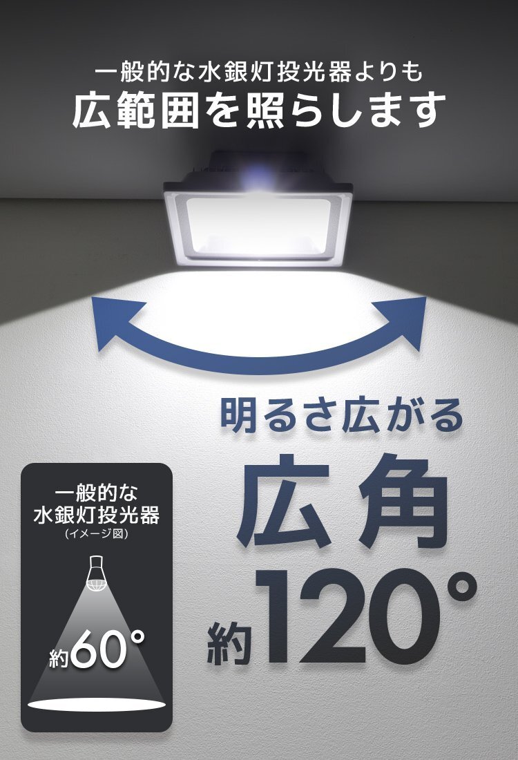 【電球色/2個セット】LED投光器 50w 作業灯 3000K 広角 アルミ合金 500w相当 AC100V 200V対応 看板灯 照明ライト PSE取得済_画像3