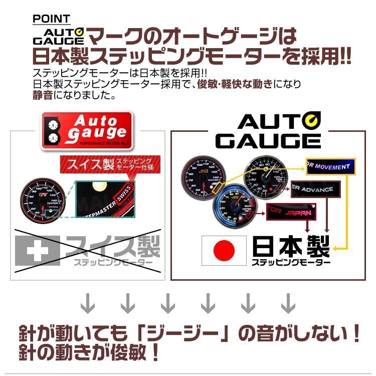 日本製モーター仕様 新オートゲージ ブースト計 52mm 追加メーター 静音 ワーニング機能 ホワイト アンバーLED スモークレンズ [430]_画像3