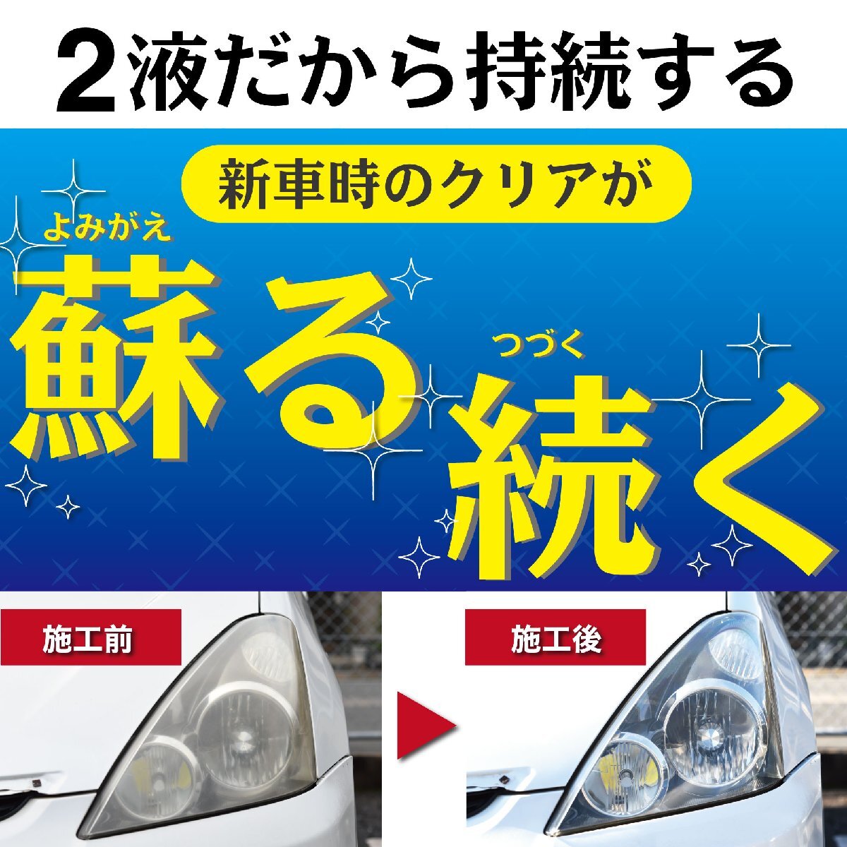 日本製VELENOコート ヘッドライトクリーナー 黄ばみ 曇り 取り 除去 レンズ磨き2液 で クリア持続 ガラスコーティング ヘッドライト研磨剤_画像3