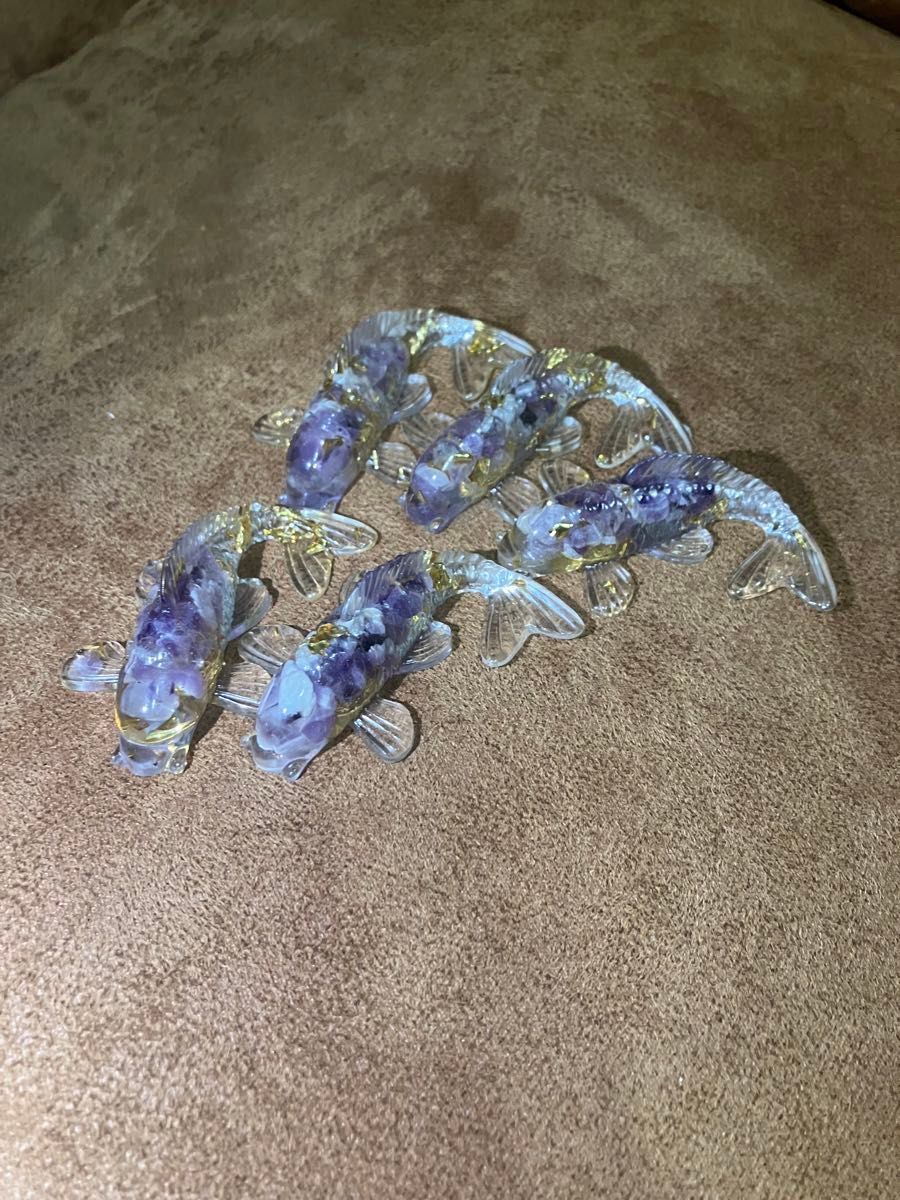 オルゴナイト 鯉 シトリン 紫水晶 クリスタル 金運 財運 開運 浄化 縁起物 魚 金