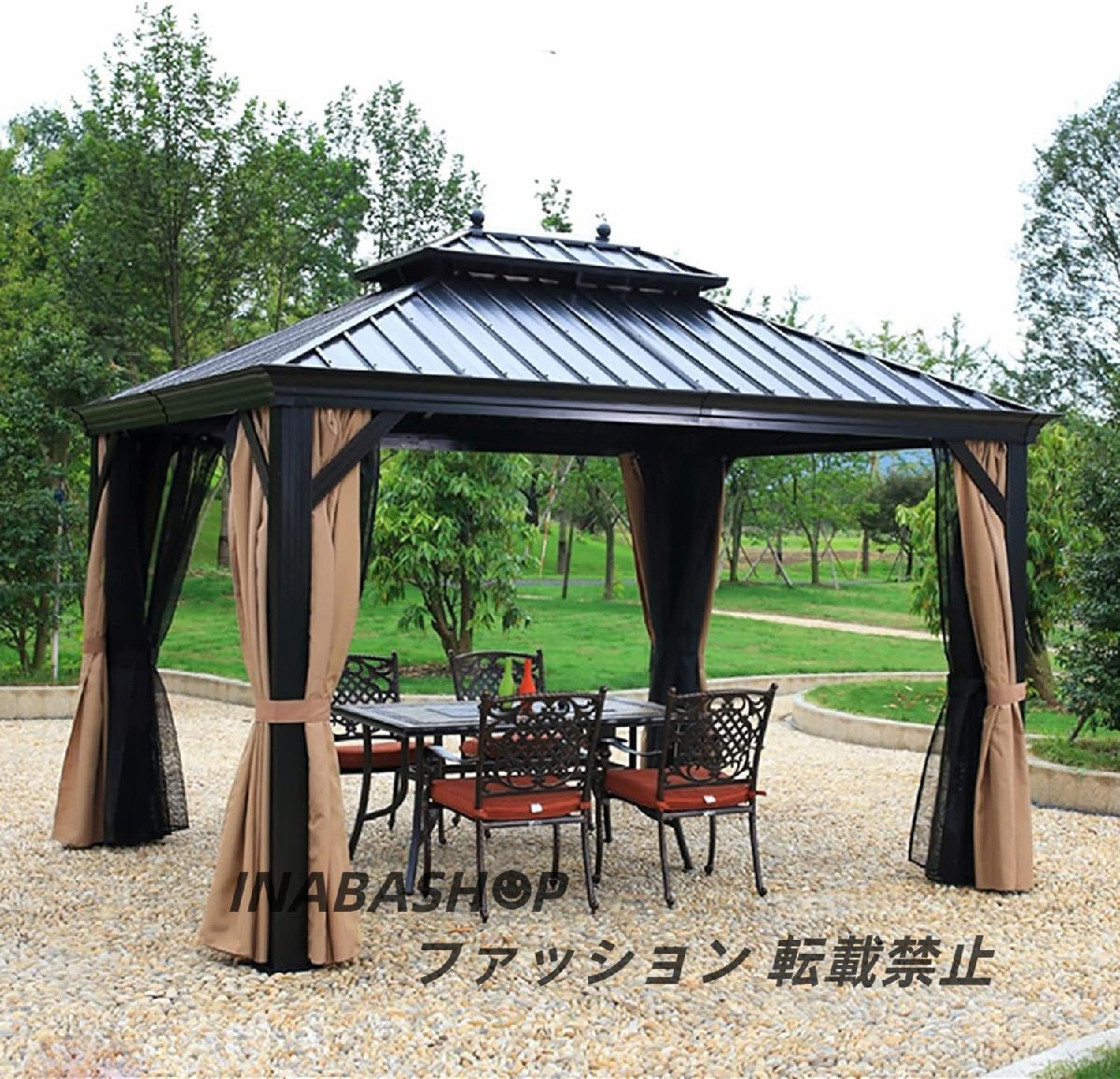  curtain attaching outdoors hardtop gazebo, two -ply waterproof roof pergola aluminium frame, garden for putty .o gazebo Canopy 