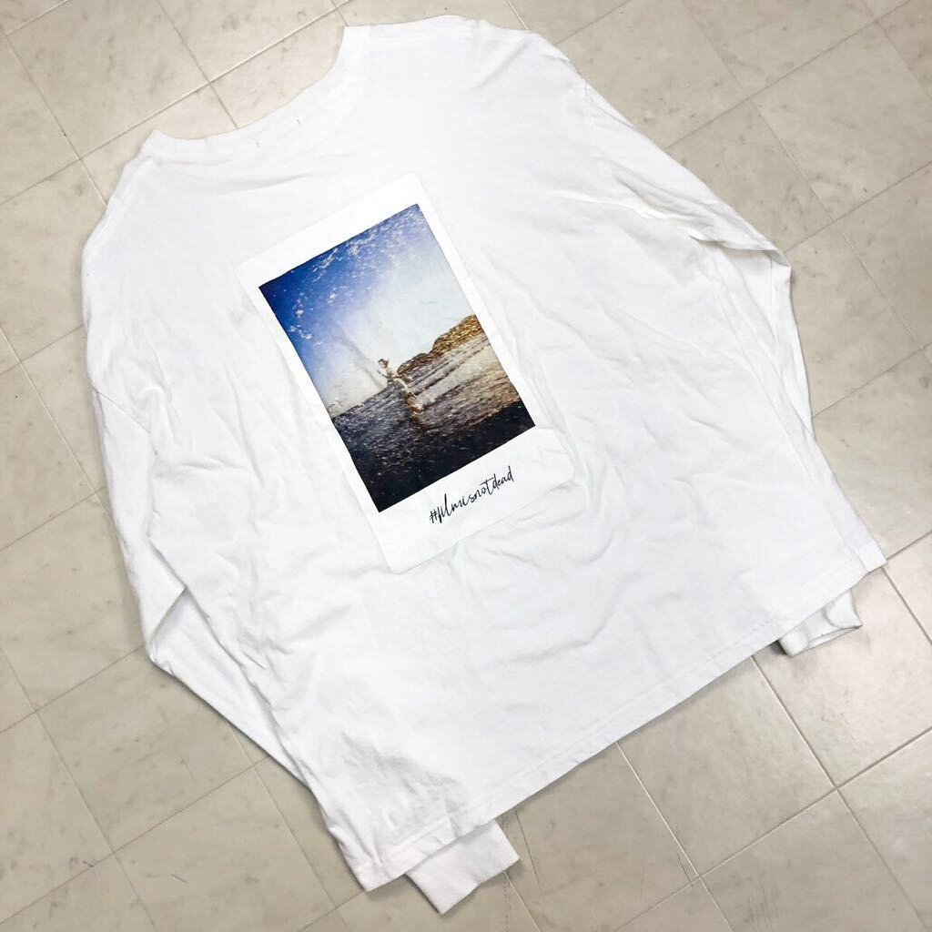 【送料360円】instax バックプリント長袖Tシャツ ロンT 男性用 メンズ Lサイズ クルーネック 古着 N-204_画像2