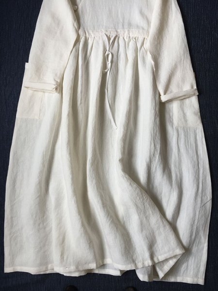 lgn 1722 ロングワンピース ステンド衿 アンティーク風 洋服ミックス ロマンファッション ポップ 麻100％ リネン ホワイトの画像5