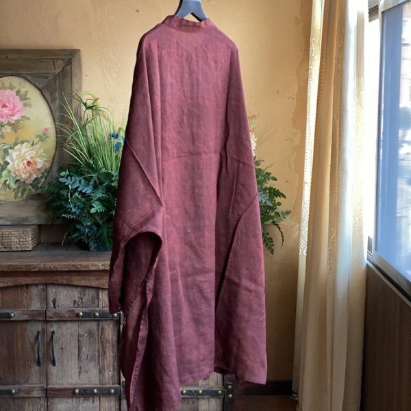 lgn 1435 ロングカーディガン アンティーク風 洋服ミックス ロマンファッション ポップ 花柄 個性豊か 紫赤 麻 リネン 薄手_画像2
