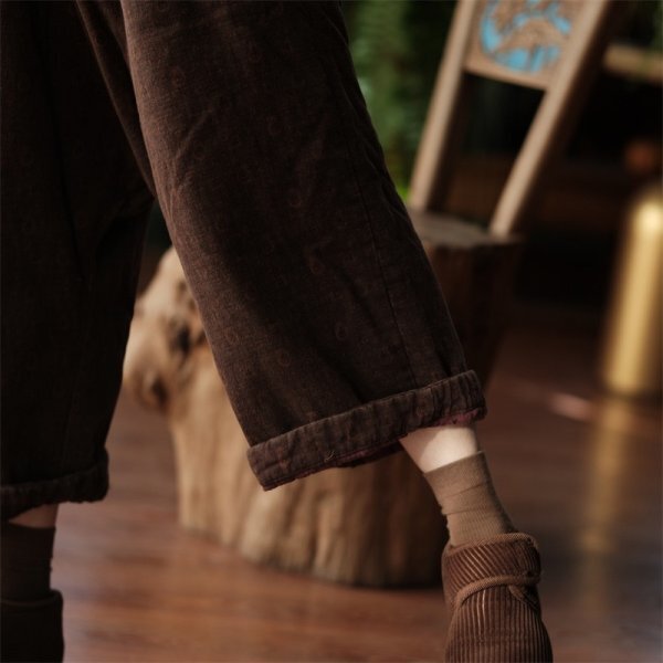 lgn 2139 パンツ ズボン ゆったり 綿入り 暖かい 綿100％コットン 楽ちん 落ち着く柄　濃い色_画像5