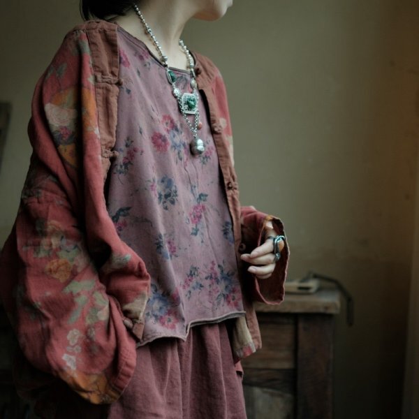lgn 1970 ノースリーブ カットソー アンティーク風 洋服ミックス ロマンファッション ポップ 綿100％コットン 花柄の画像1