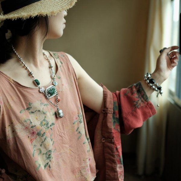lgn 1970 ノースリーブ カットソー アンティーク風 洋服ミックス ロマンファッション ポップ 綿100％コットン 花柄 オフピンクの画像5
