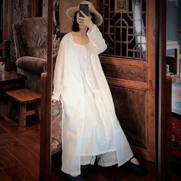 lgn1661 ロングカーディガン チュニック 襤褸 アンティーク風 洋服ミックス ロマンファッション ホワイト 麻100％リネン_画像2