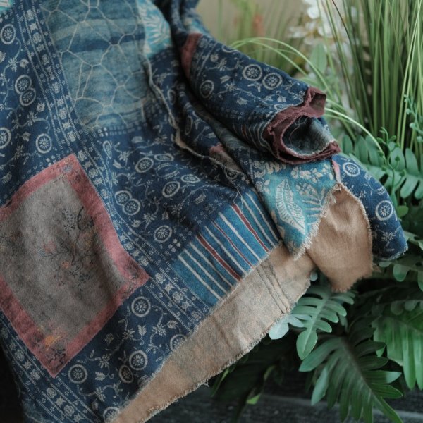 lgn 2053 チュニック Vネック 襤褸 アンティーク風 洋服ミックス ロマンファッション ポップ ゆったり綿100％ 花柄 ネイビー_画像4