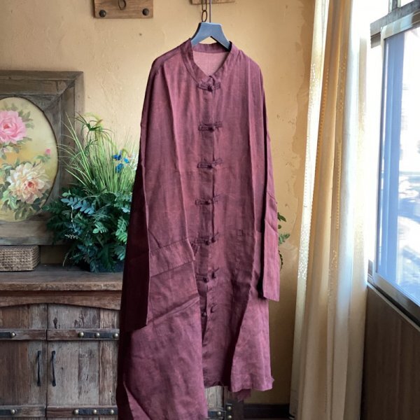 lgn 1435 ロングカーディガン アンティーク風 洋服ミックス ロマンファッション ポップ 花柄 個性豊か 紫赤 麻 リネン 薄手_画像1