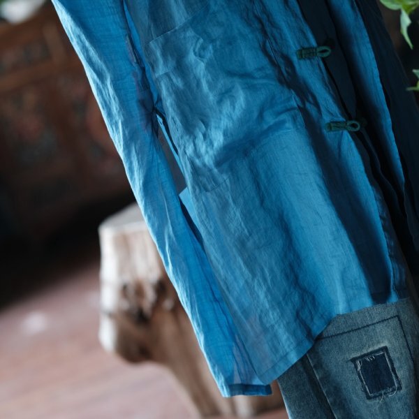 lgn 1435 ロングカーディガン アンティーク風 洋服ミックス ロマンファッション ポップ 楽ちん 個性豊か ブルー 麻 リネン 薄手_画像6