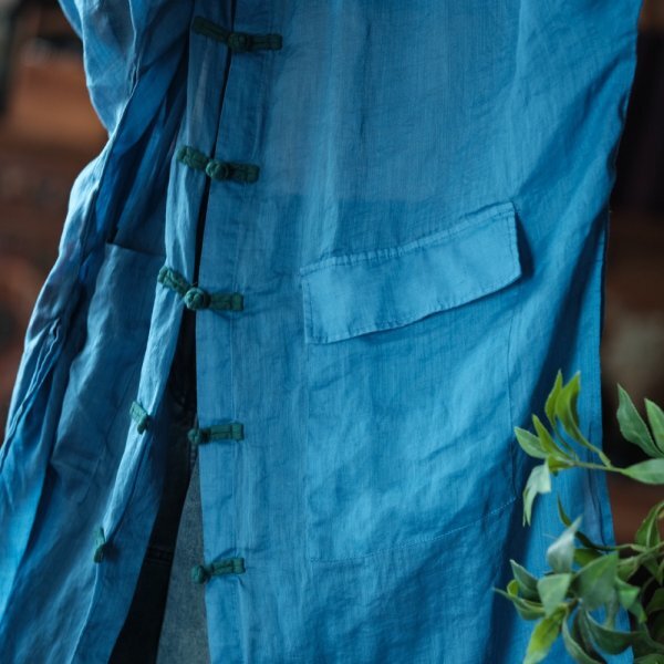 lgn 1435 ロングカーディガン アンティーク風 洋服ミックス ロマンファッション ポップ 楽ちん 個性豊か ブルー 麻 リネン 薄手_画像7
