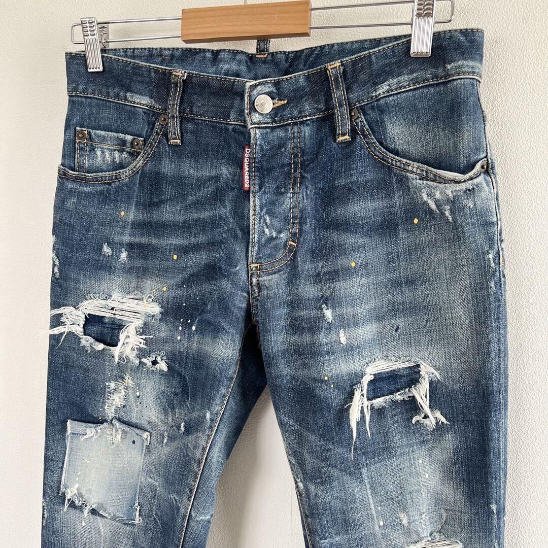  прекрасный товар 38 DSQUARED2 Dsquared авария укороченные брюки Denim джинсы повреждение обработка женский стрейч краска перфорирование 