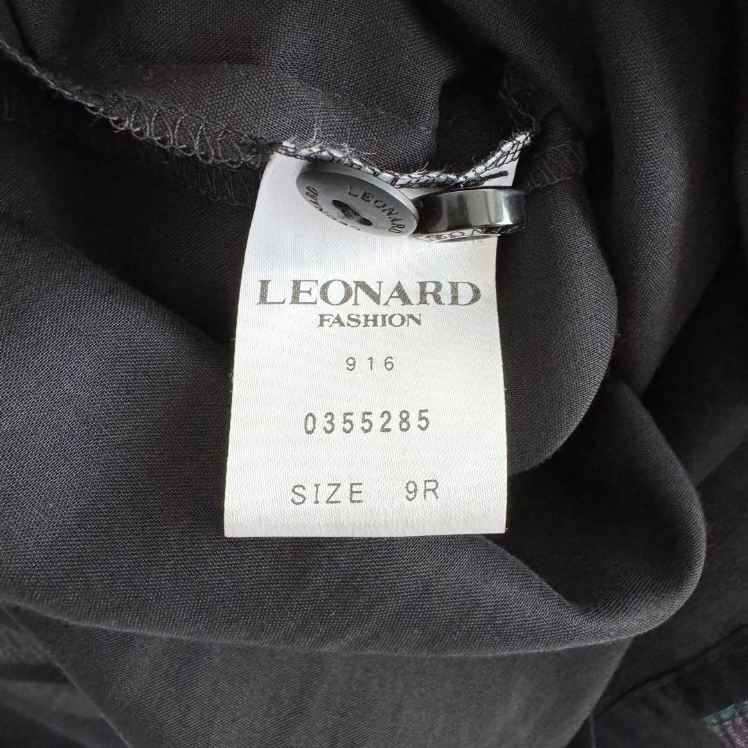美品 高級 LEONARD FASHION レオナール ロングシャツ オープンカラー 花柄 ブラック 無地 長袖 コットン シースルー_画像6