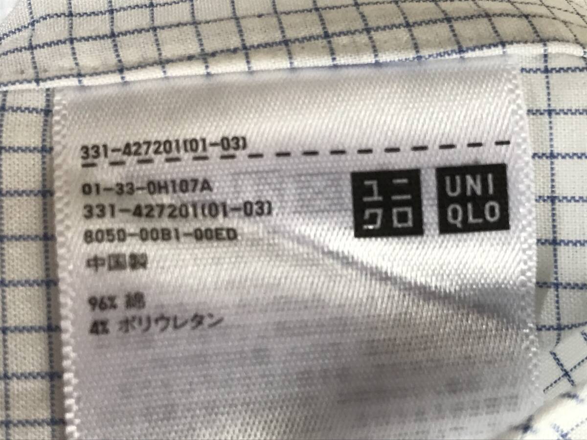 送料無料 UNIQLO ユニクロ 長袖 シャツ スリムフィット メンズ S ワイシャツ ブルー 青 チェック柄 スリム 細身の画像7