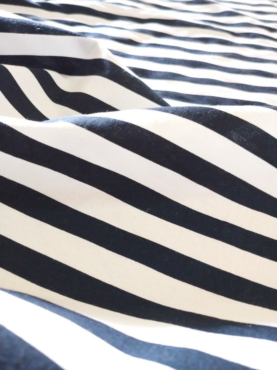 12mm巾 綿ストライプ生地 白×黒 ブロード 布