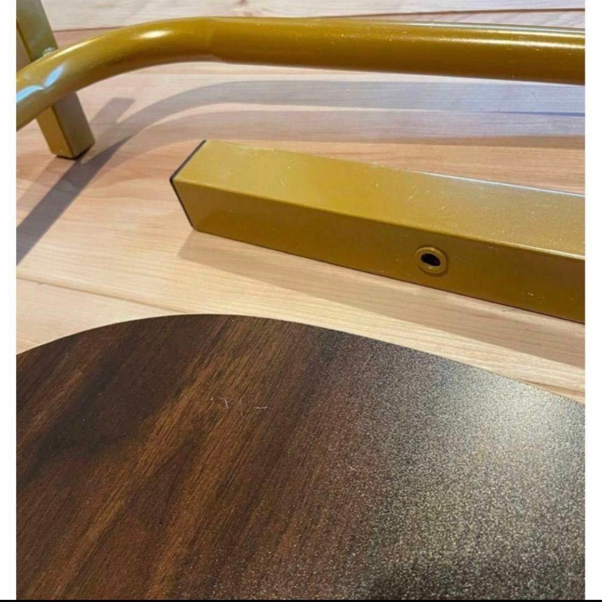 【訳あり品】　格安！　サイドテーブル　木目調　ゴールド　真鍮　縁無し　ソファ　テーブル　インテリア