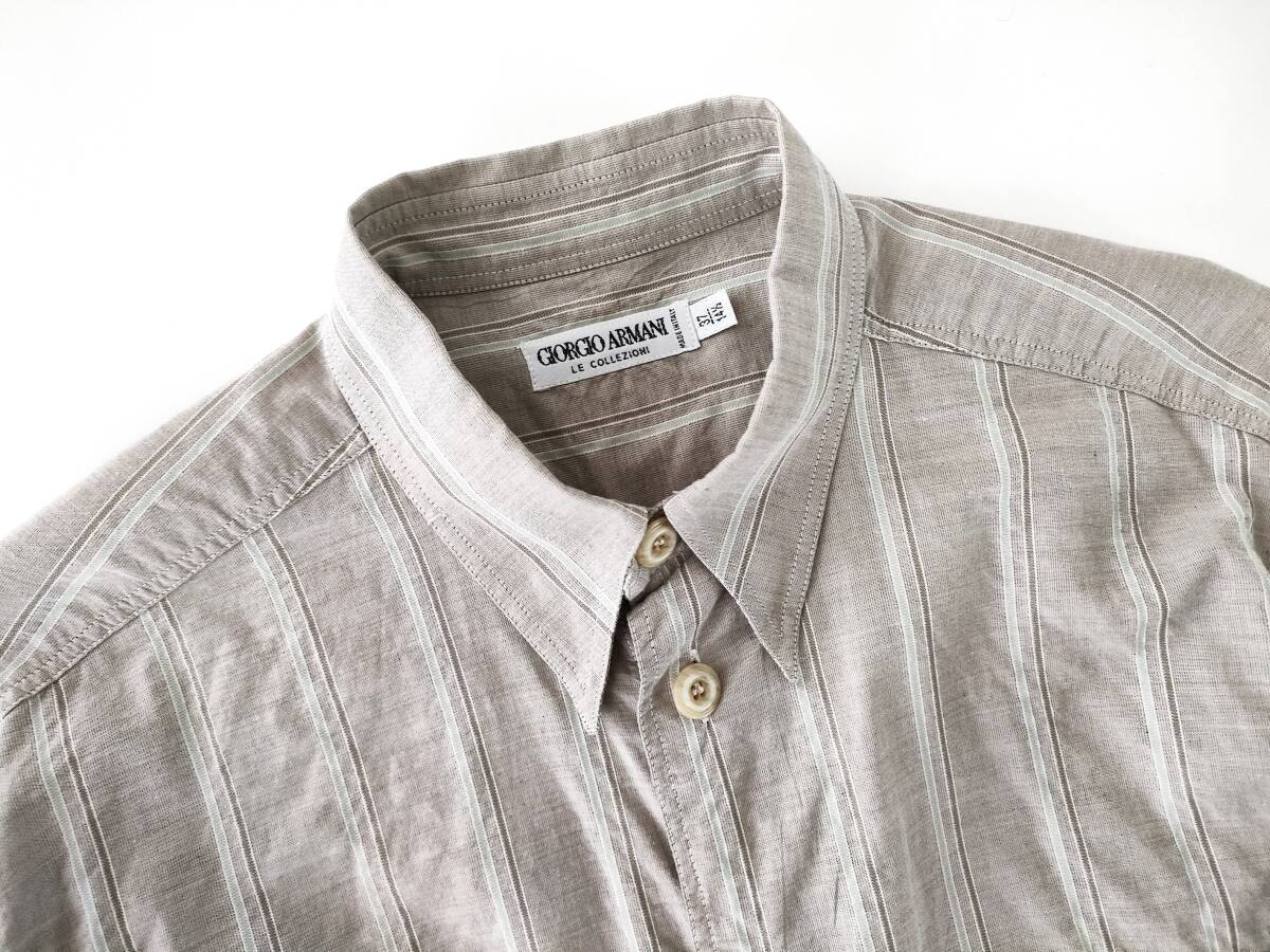 希少美品 90s Giorgio Armani ストライプシャツ アイボリー ベージュ ビッグボタン◎ イタリア製 White Archive Euro Vintage Linen 70s80s_画像8