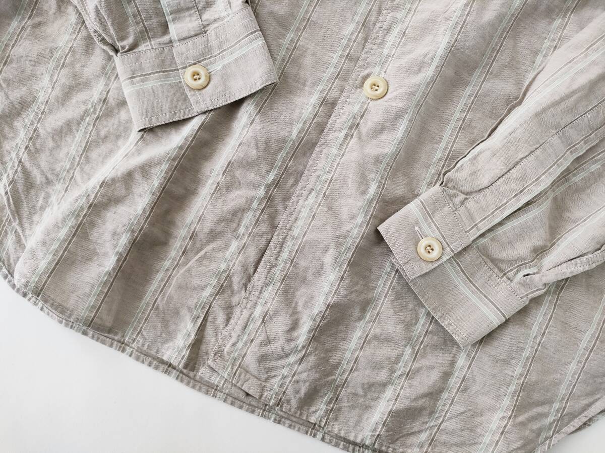 希少美品 90s Giorgio Armani ストライプシャツ アイボリー ベージュ ビッグボタン◎ イタリア製 White Archive Euro Vintage Linen 70s80s_画像10