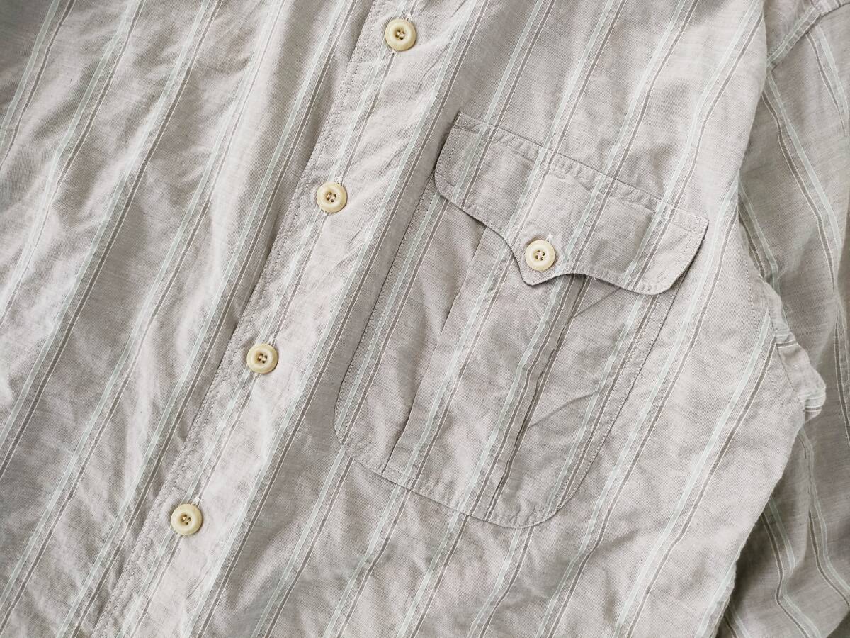 希少美品 90s Giorgio Armani ストライプシャツ アイボリー ベージュ ビッグボタン◎ イタリア製 White Archive Euro Vintage Linen 70s80s_画像9