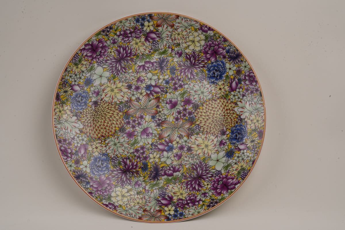 中国 古美術 粉彩 皿 飾り皿 飾皿 万花皿 大皿_画像1