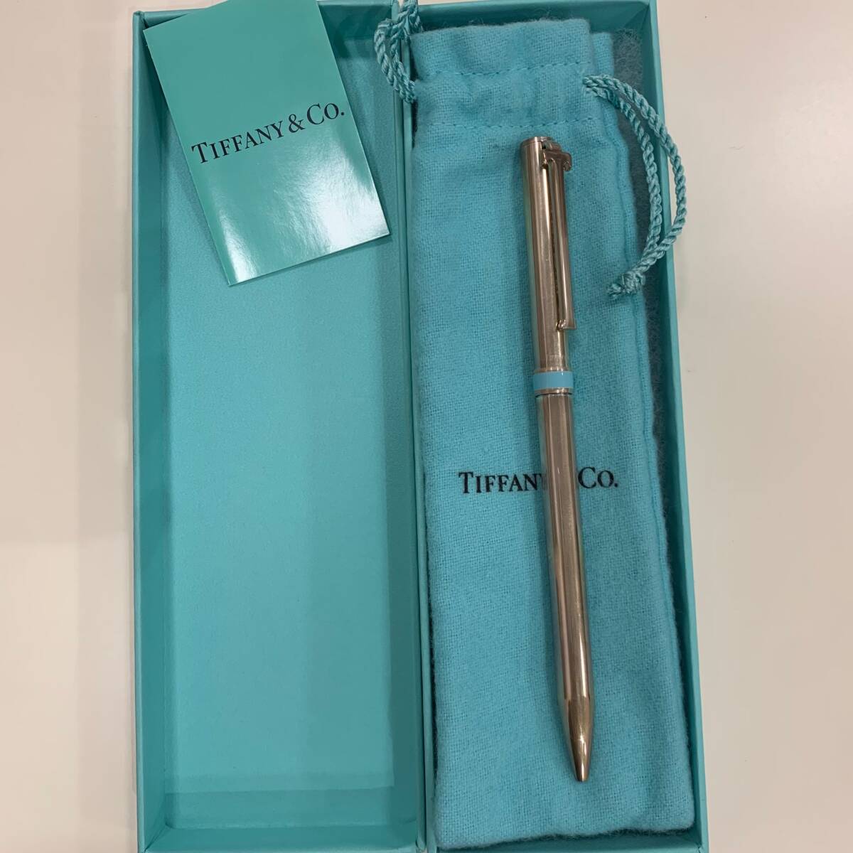 #2036 TIFFANY & Co. ティファニー ボールペン 水色 SV925使用 シルバー ブックレット付 銀製品 Tクリップ ツイスト式の画像4