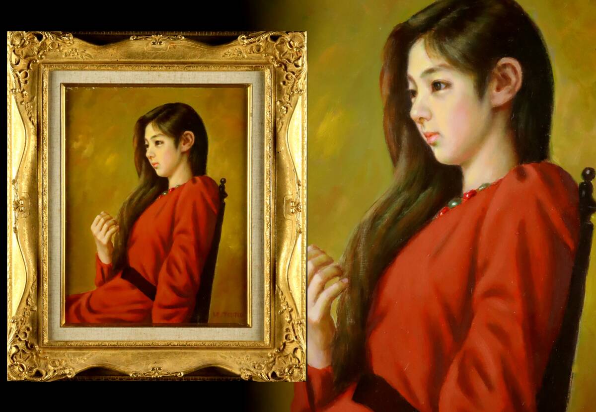  genuine work guarantee crane .. beautiful [ red dress ] oil painting 6 number beauty picture . structure fine art association [L25..]