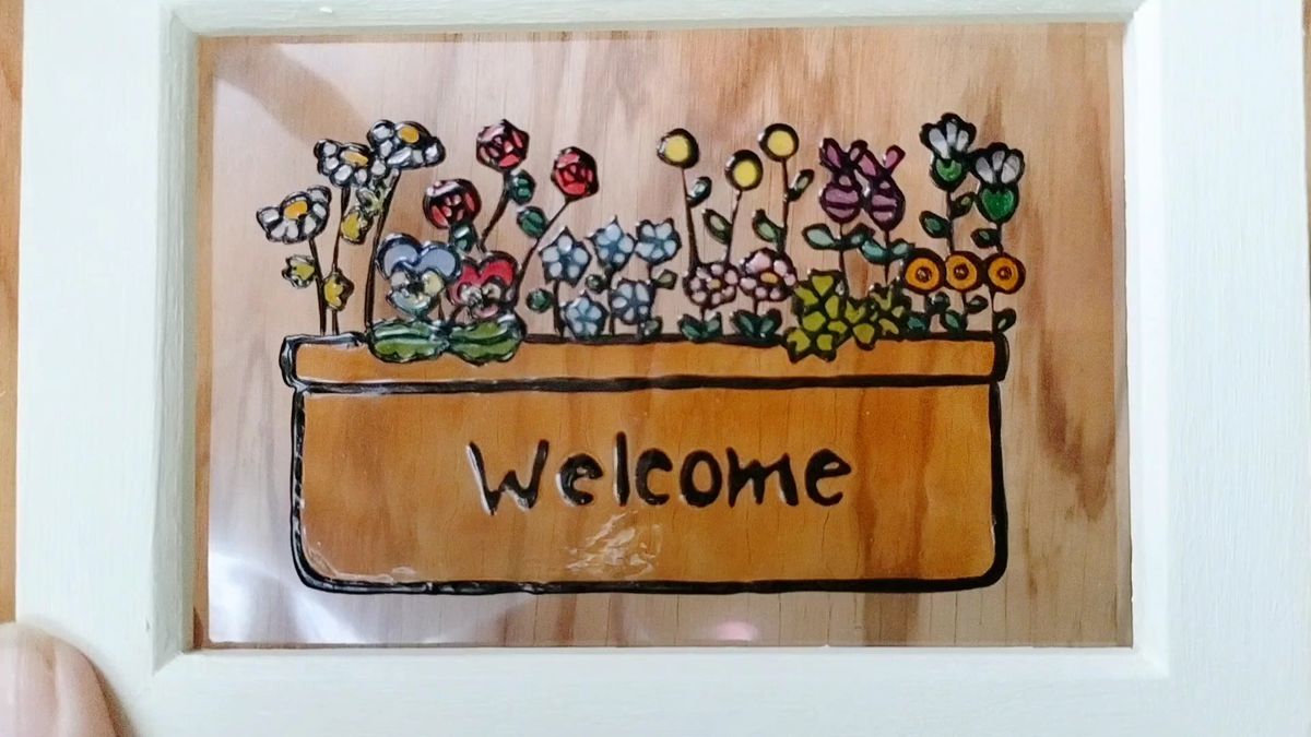 送料無料* ステンドグラス風フレーム*テラコッタのお花のwelcome･ハンドメイド♪ 