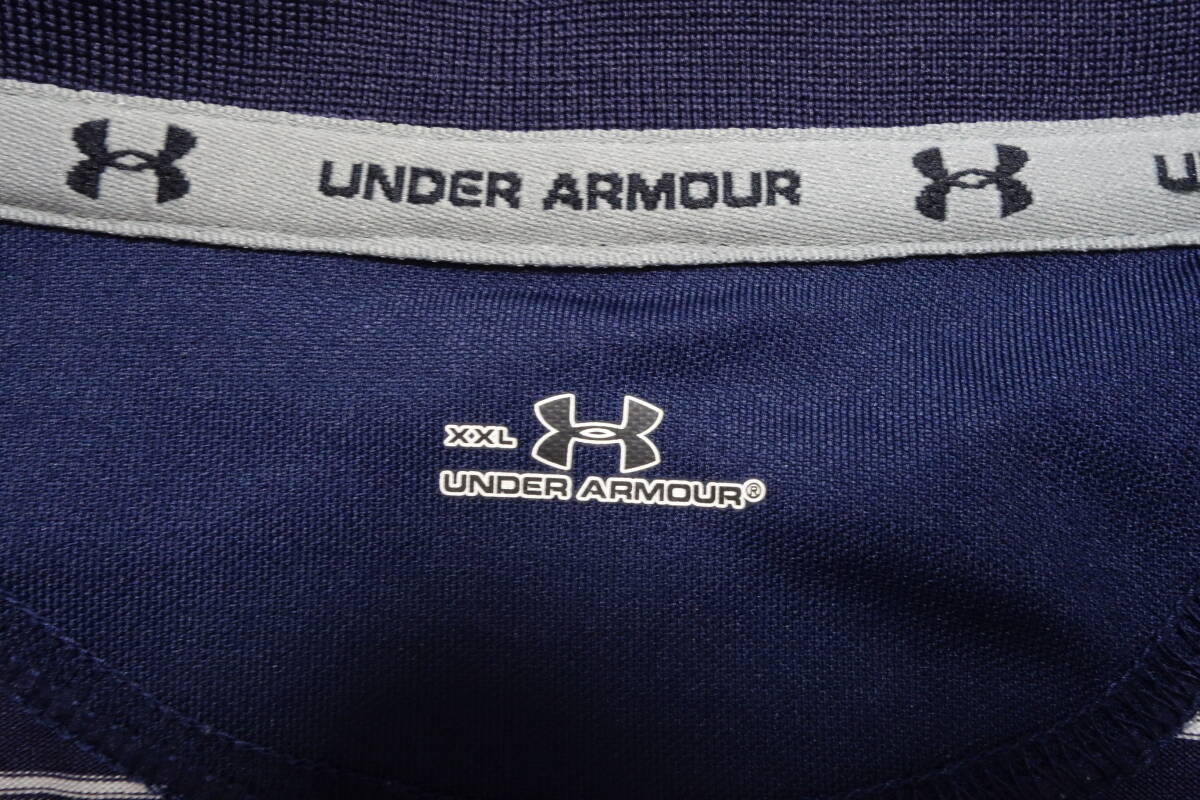 857■（美品）アンダーアーマー UNDER ARMOUR ゴルフ ボーダー半袖ポロシャツ/XXL 【送料300円】_画像7