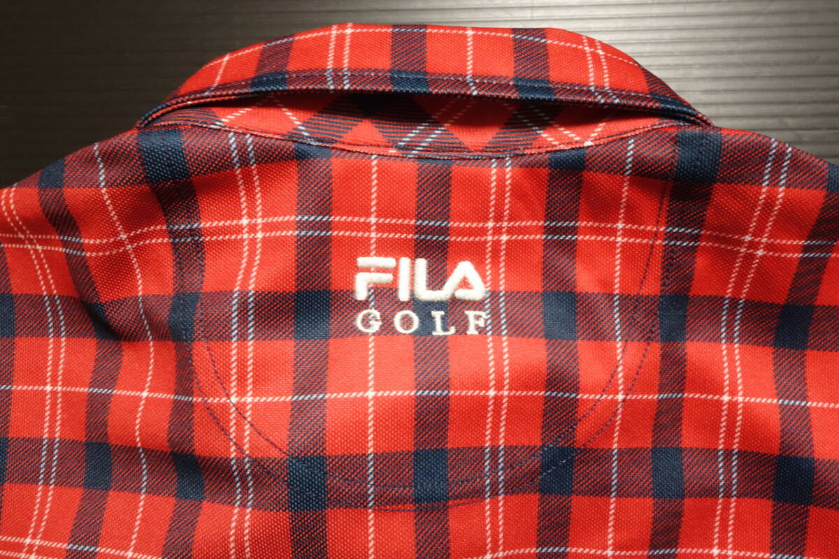 887■（美品）FILA GOLF ゴルフ チェック半袖ボタンダウンシャツ/Lサイズ 【送料300円】の画像4