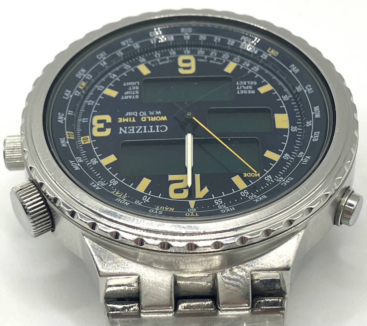 【7374】CITIZEN シチズン メンズ腕時計 C460-L20514 シルバー ワールドタイム 不動 ケース付き_画像5